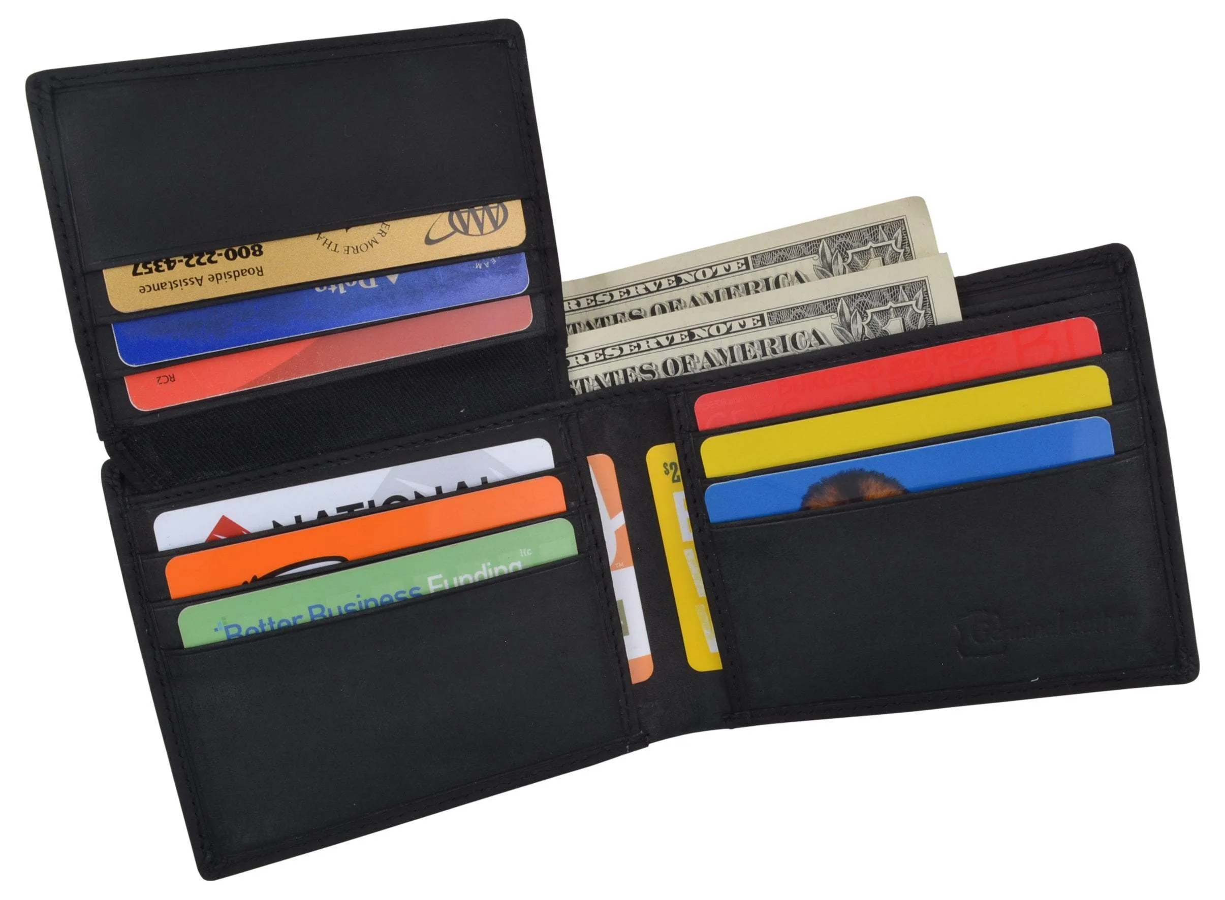 Men's Motorcycle Biker Logo RFID Blocking Genuine Leather Bifold Wallet