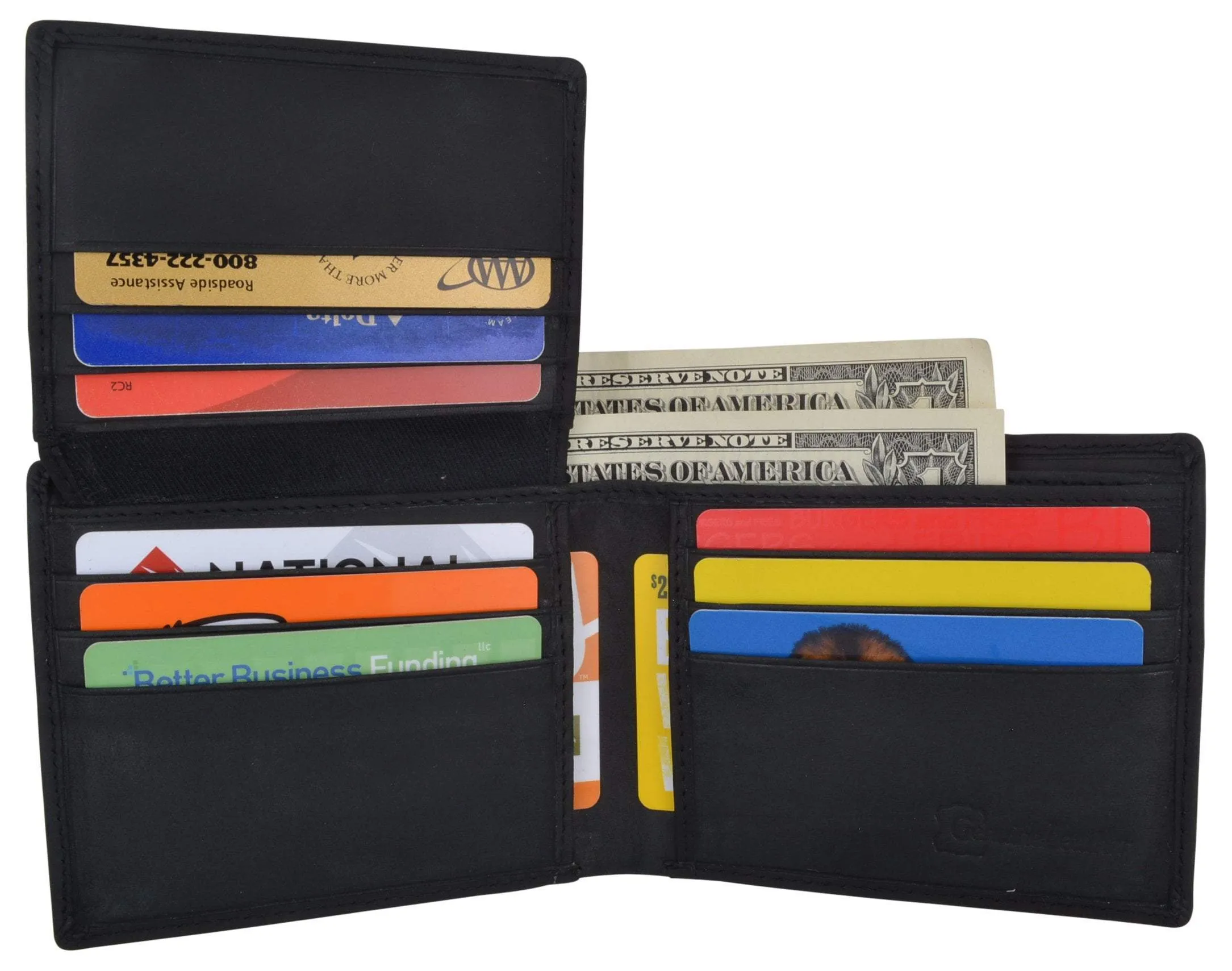 Men's Motorcycle Biker Logo RFID Blocking Genuine Leather Bifold Wallet