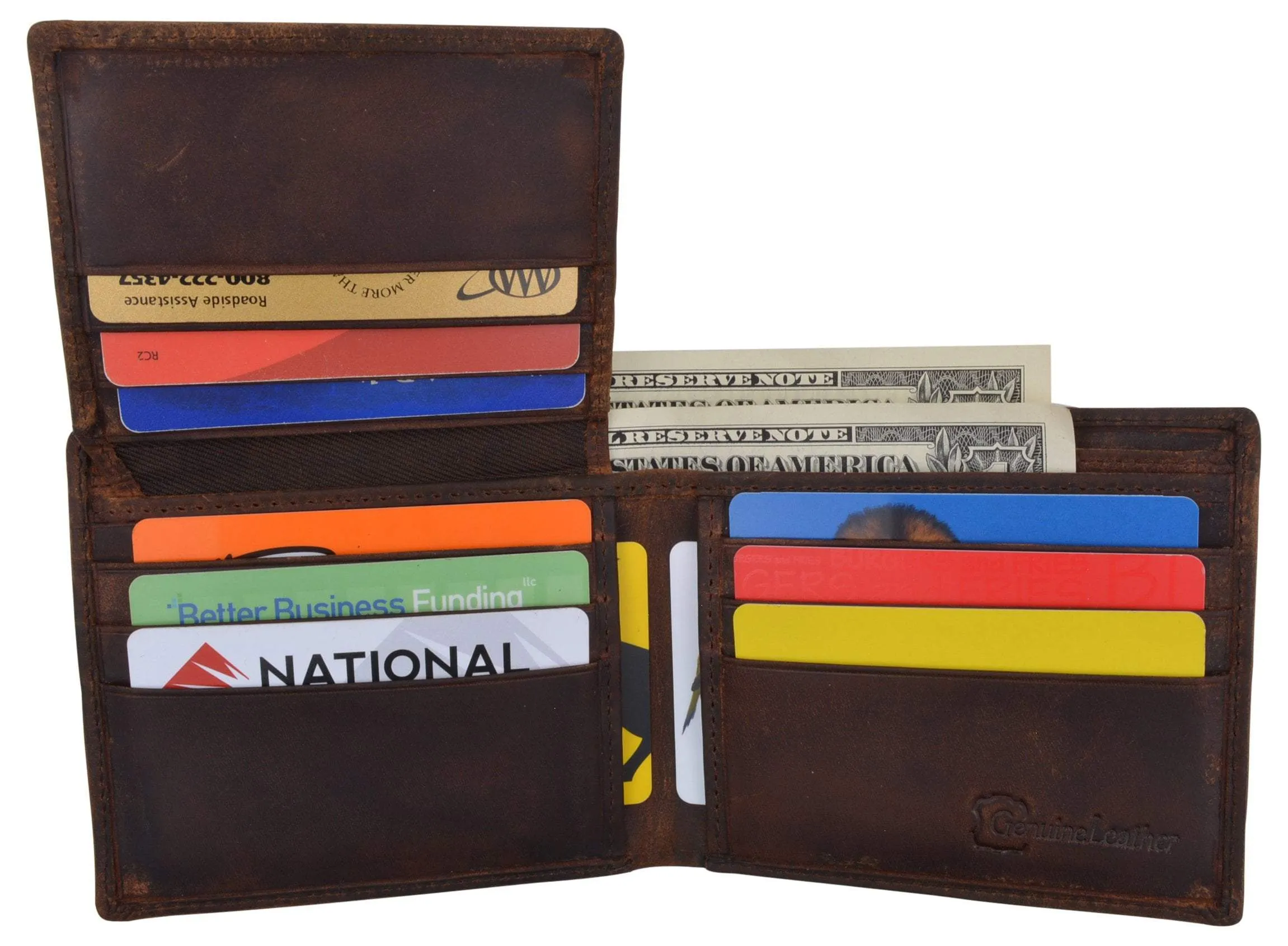 Men's Motorcycle Biker Logo RFID Blocking Genuine Leather Bifold Wallet