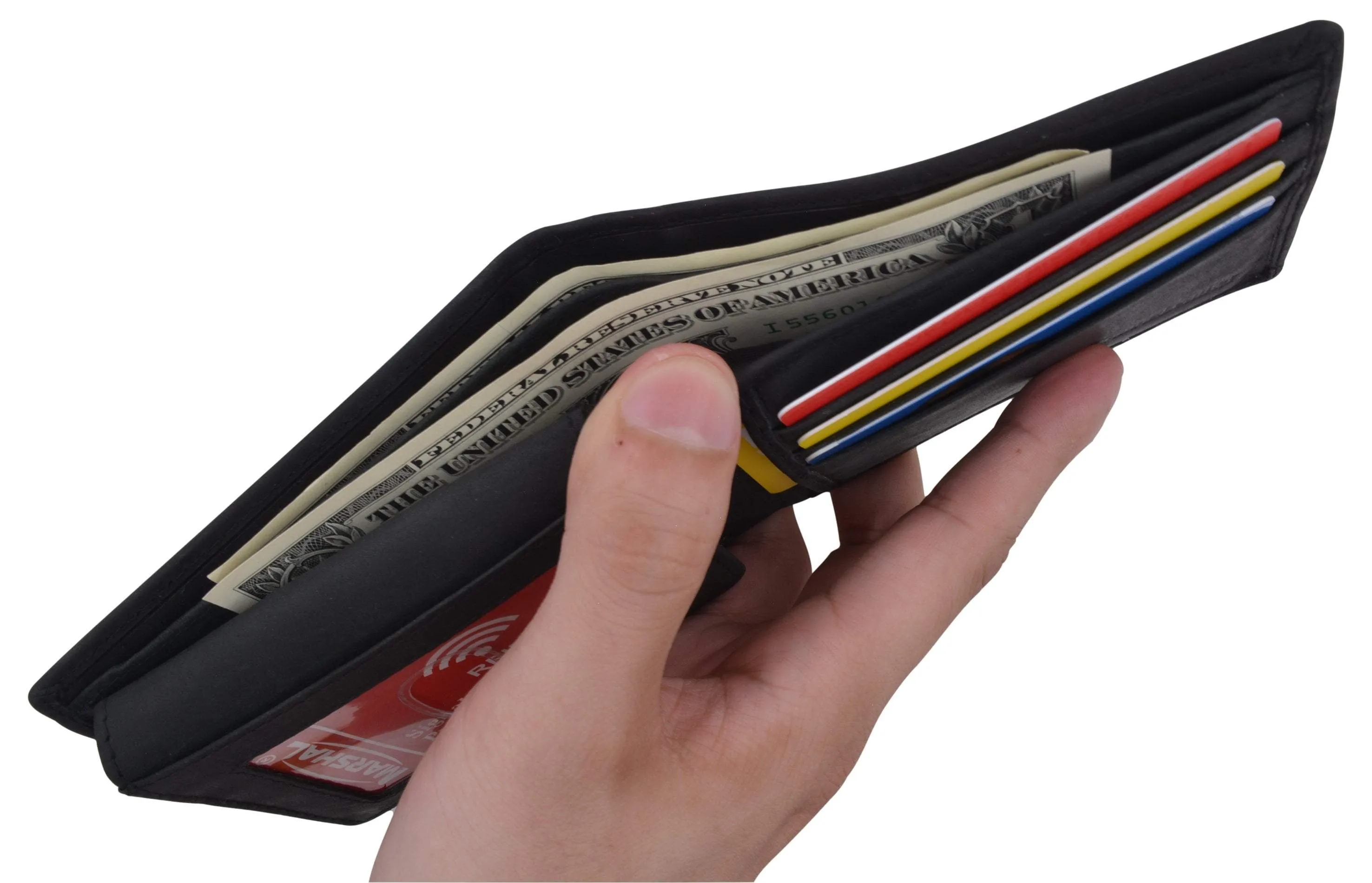 Men's Motorcycle Biker Logo RFID Blocking Genuine Leather Bifold Wallet