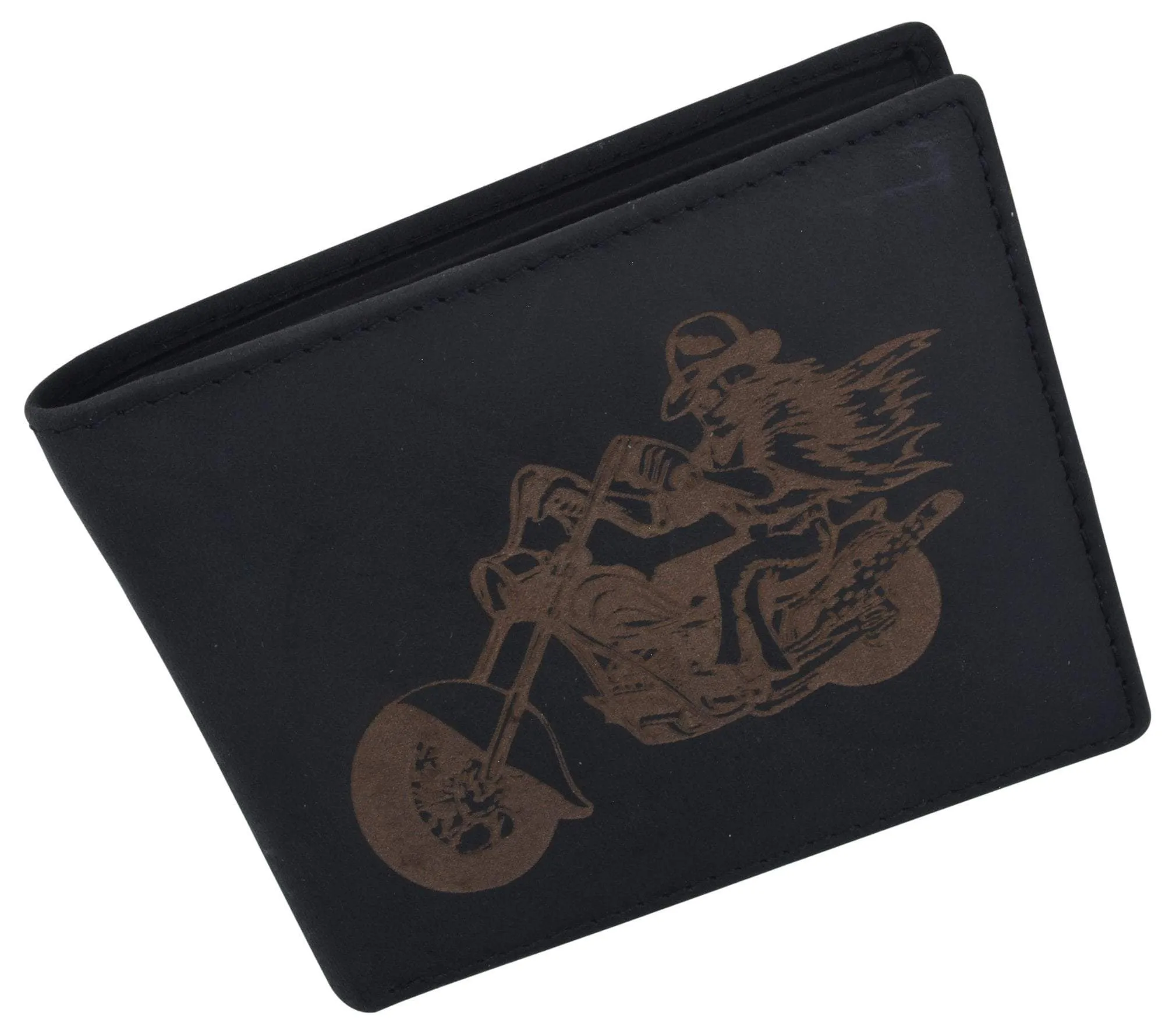 Men's Motorcycle Biker Logo RFID Blocking Genuine Leather Bifold Wallet