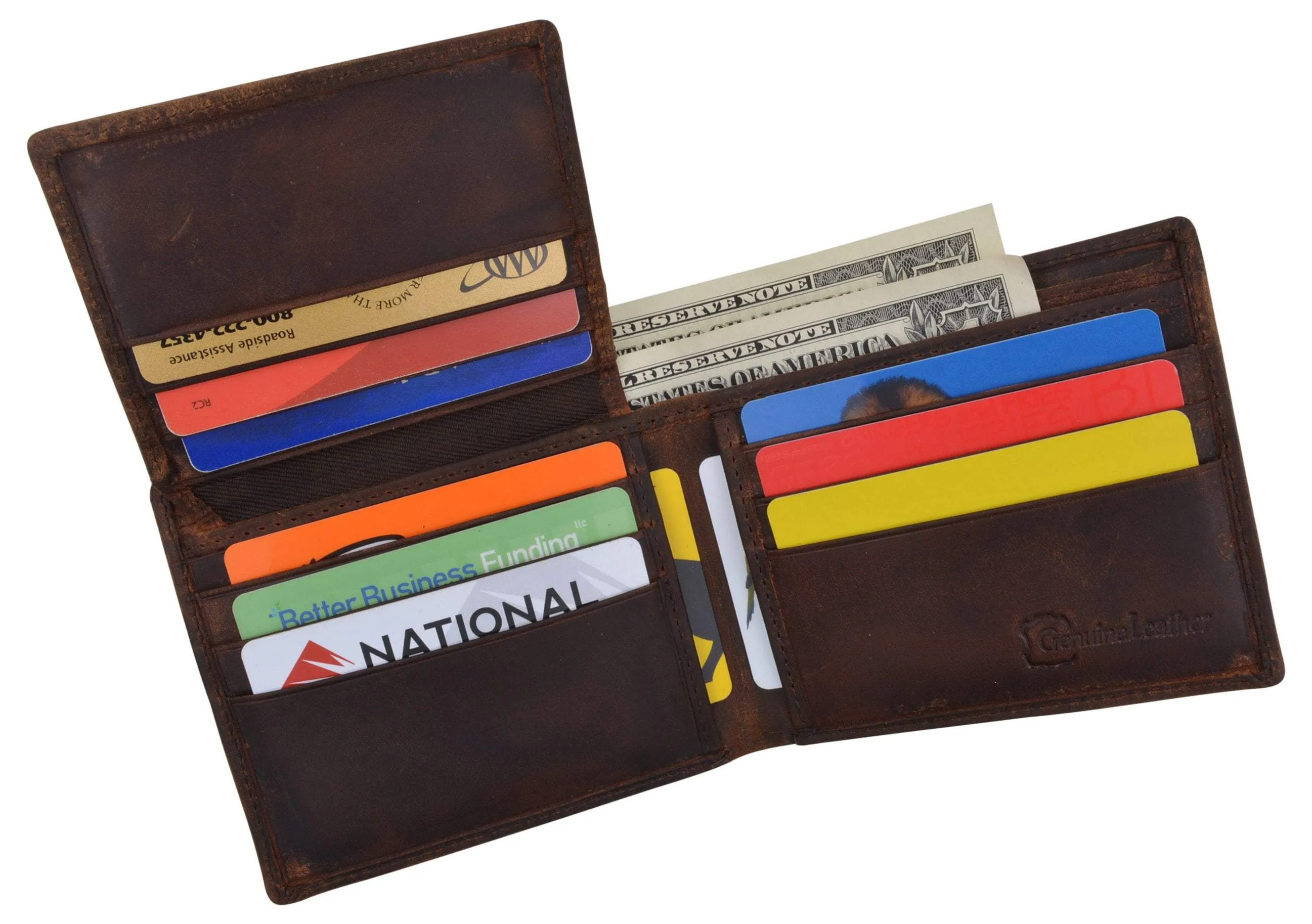 Men's Motorcycle Biker Logo RFID Blocking Genuine Leather Bifold Wallet