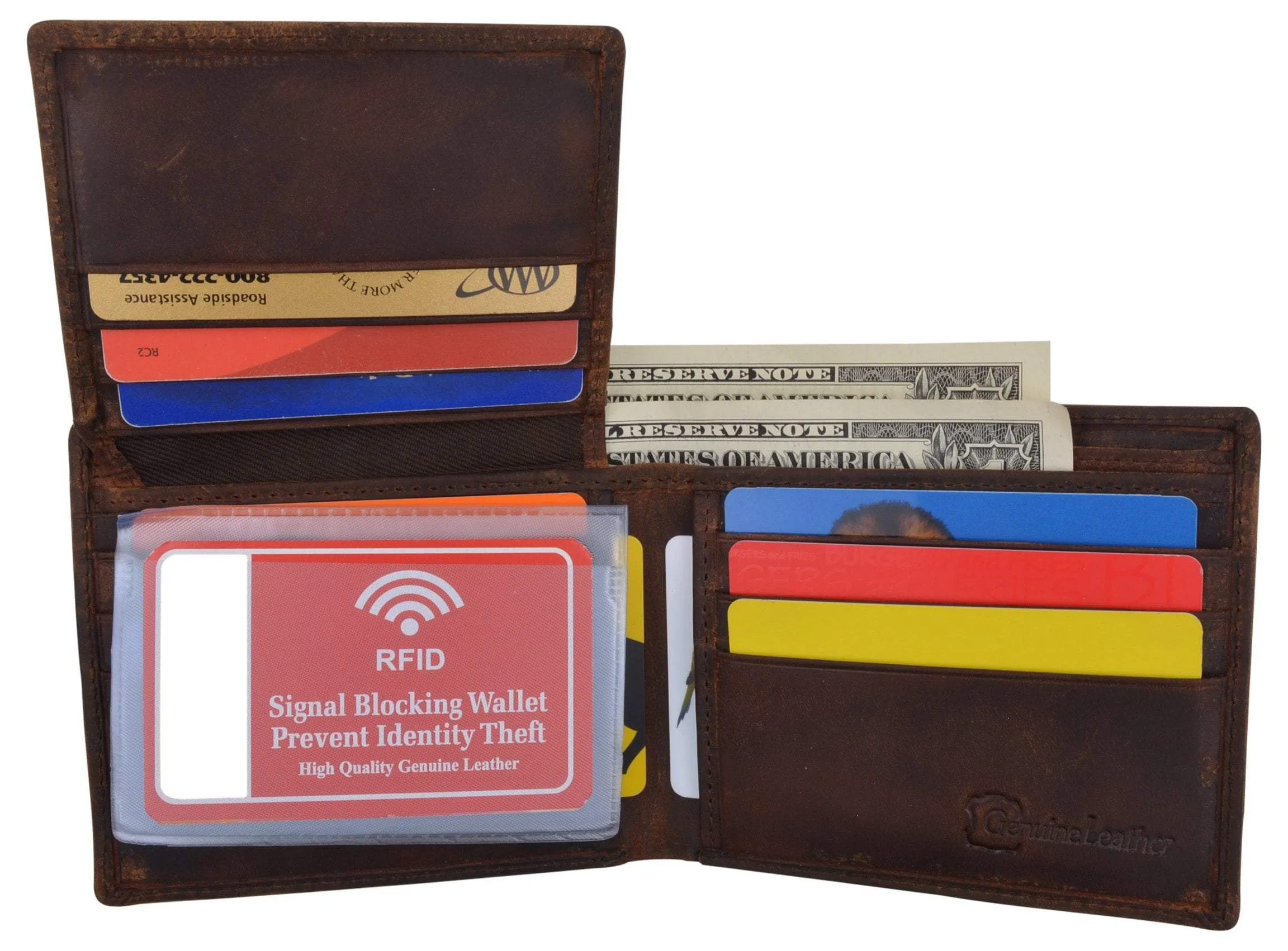 Men's Motorcycle Biker Logo RFID Blocking Genuine Leather Bifold Wallet