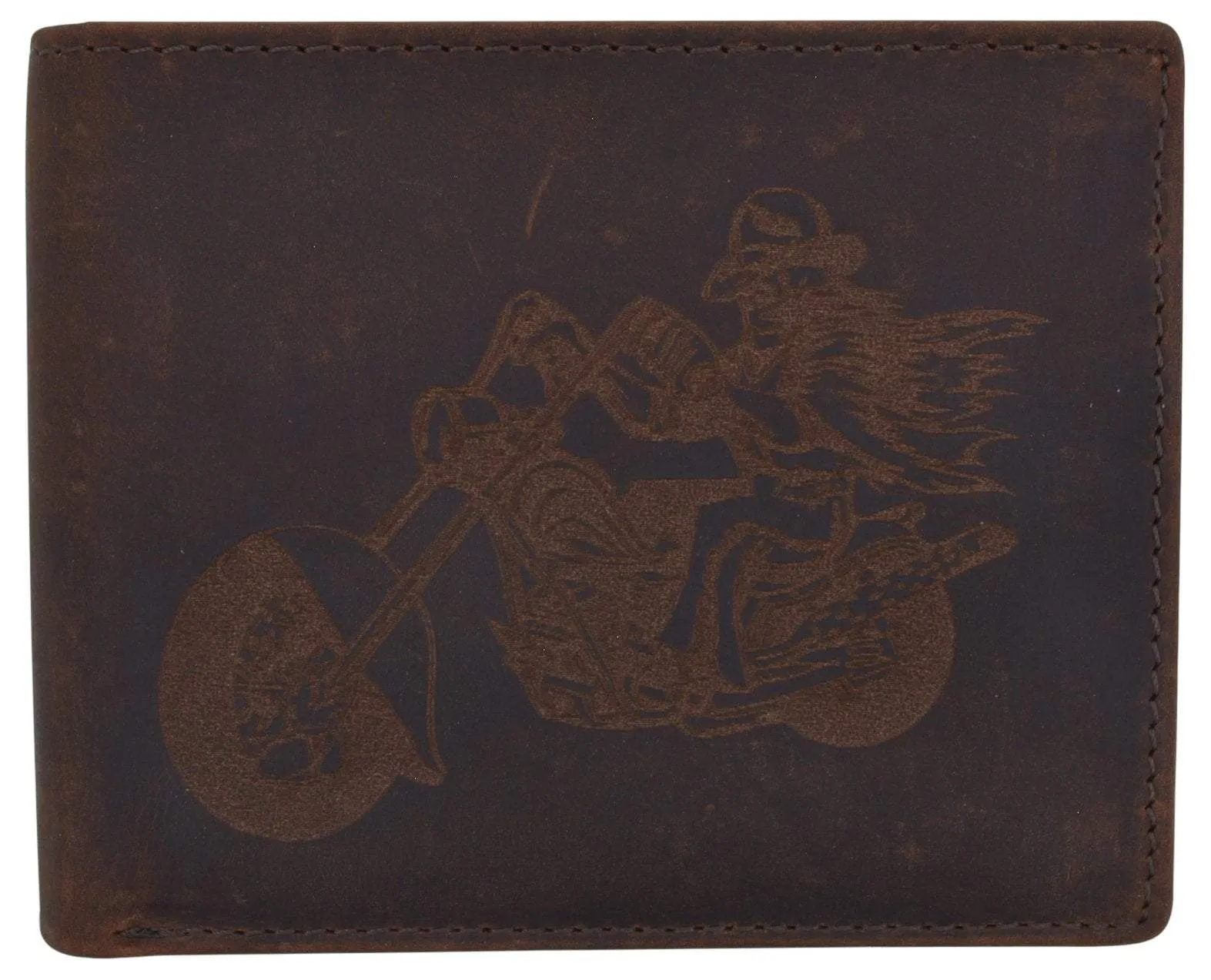 Men's Motorcycle Biker Logo RFID Blocking Genuine Leather Bifold Wallet