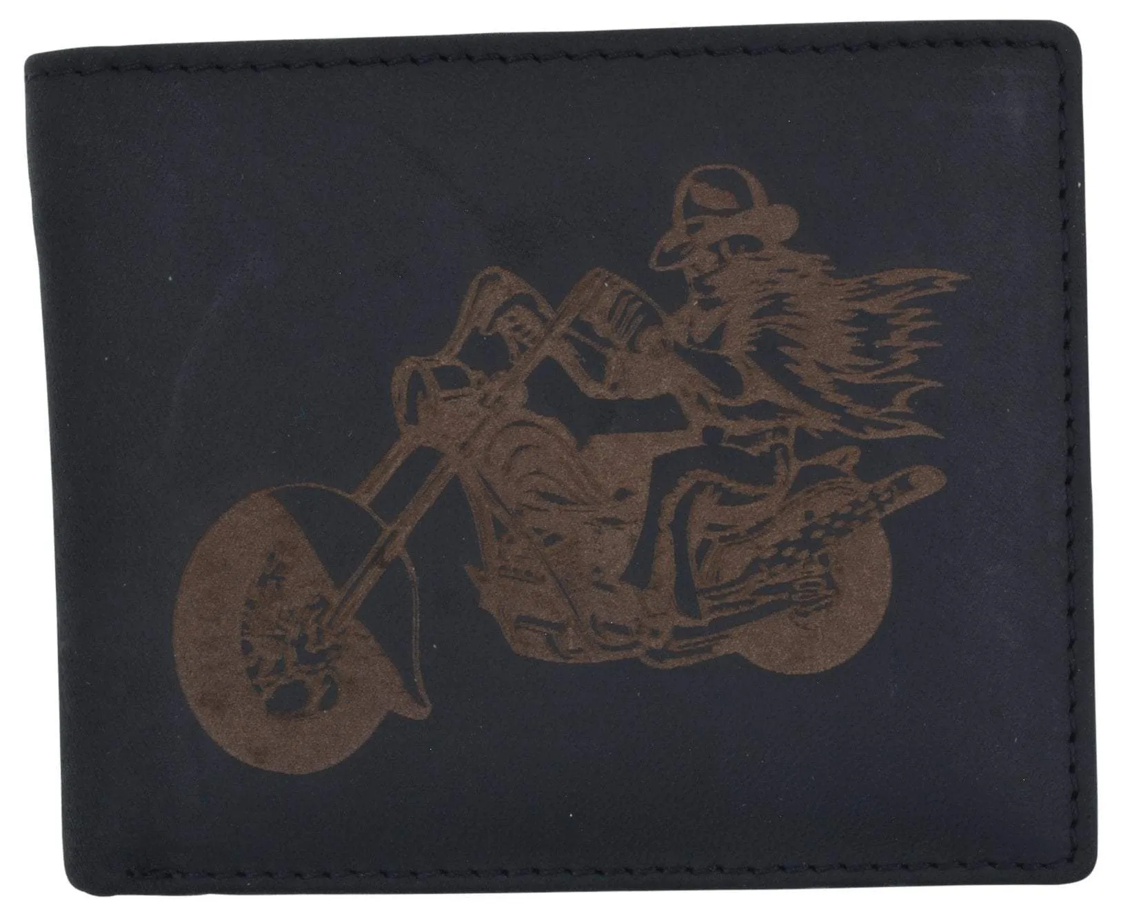 Men's Motorcycle Biker Logo RFID Blocking Genuine Leather Bifold Wallet