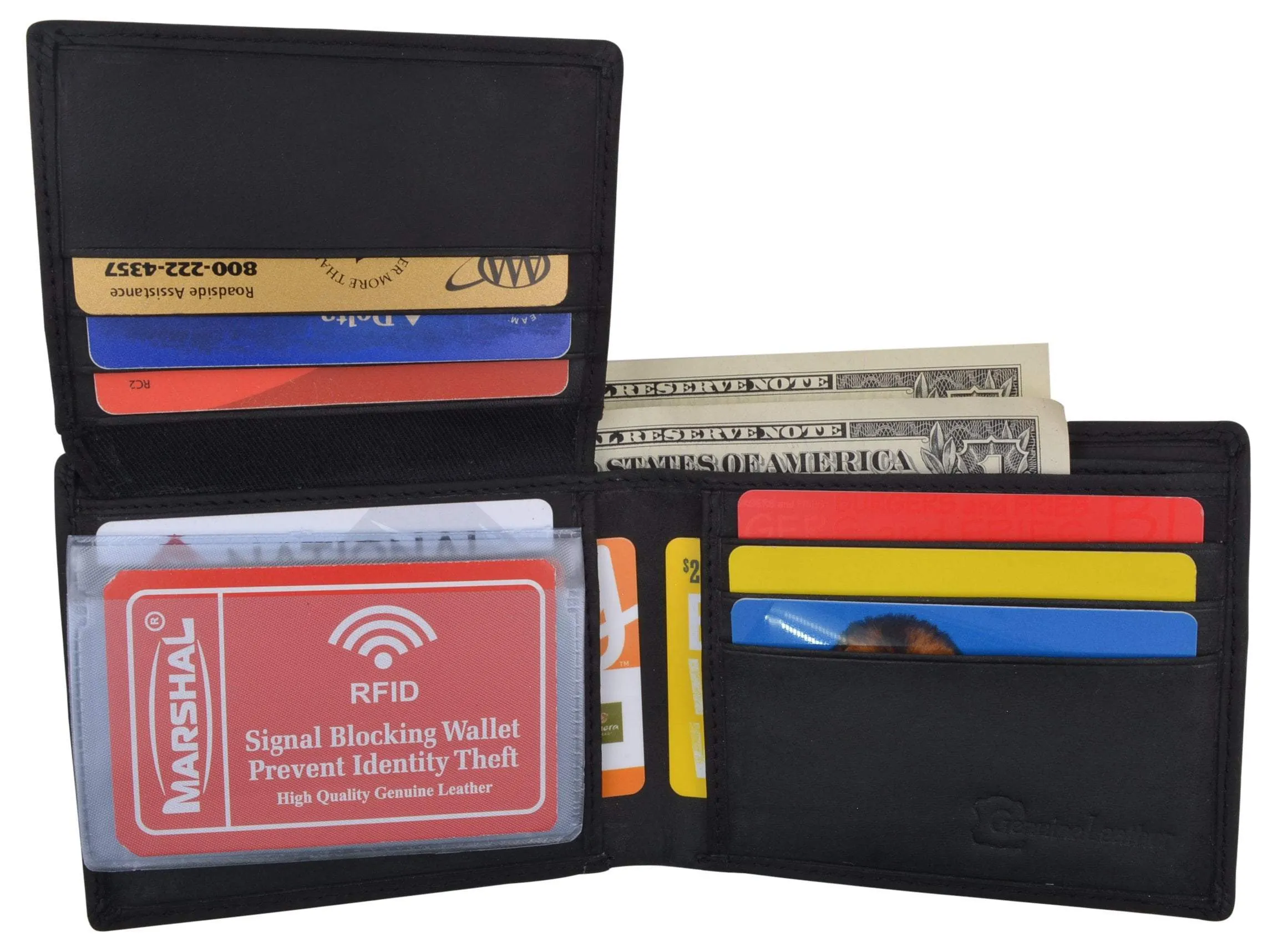 Men's Motorcycle Biker Logo RFID Blocking Genuine Leather Bifold Wallet