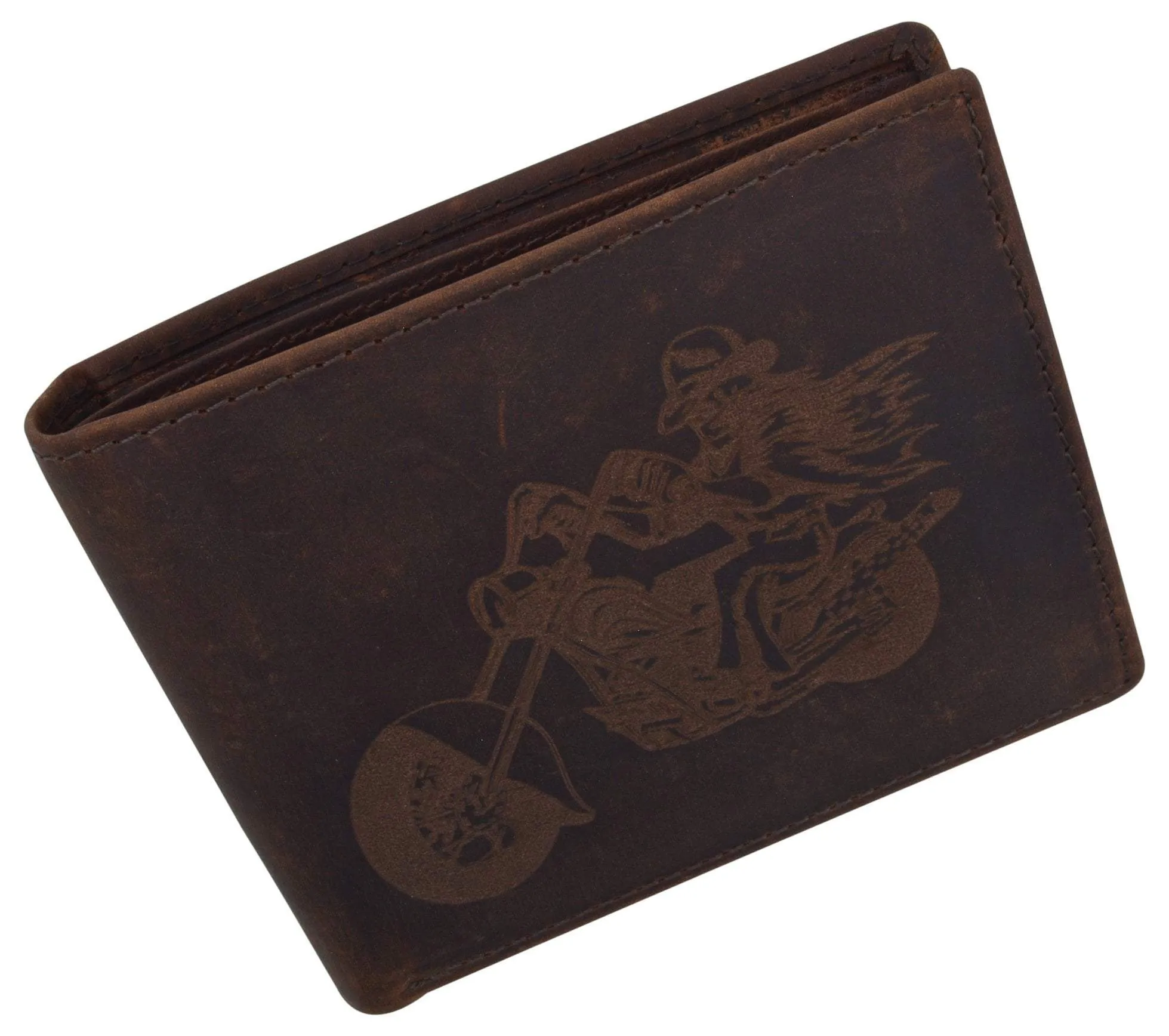 Men's Motorcycle Biker Logo RFID Blocking Genuine Leather Bifold Wallet