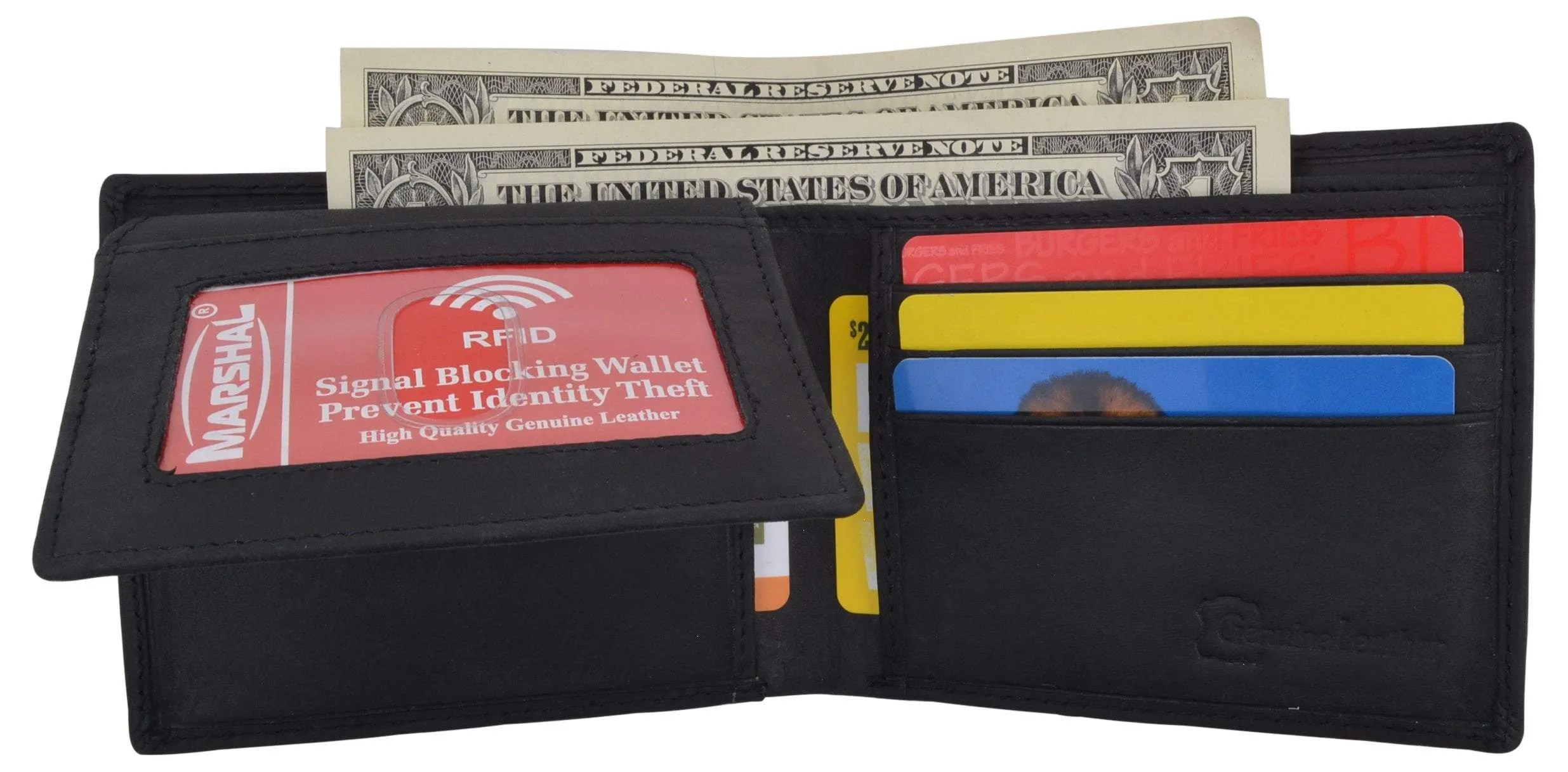 Men's Motorcycle Biker Logo RFID Blocking Genuine Leather Bifold Wallet