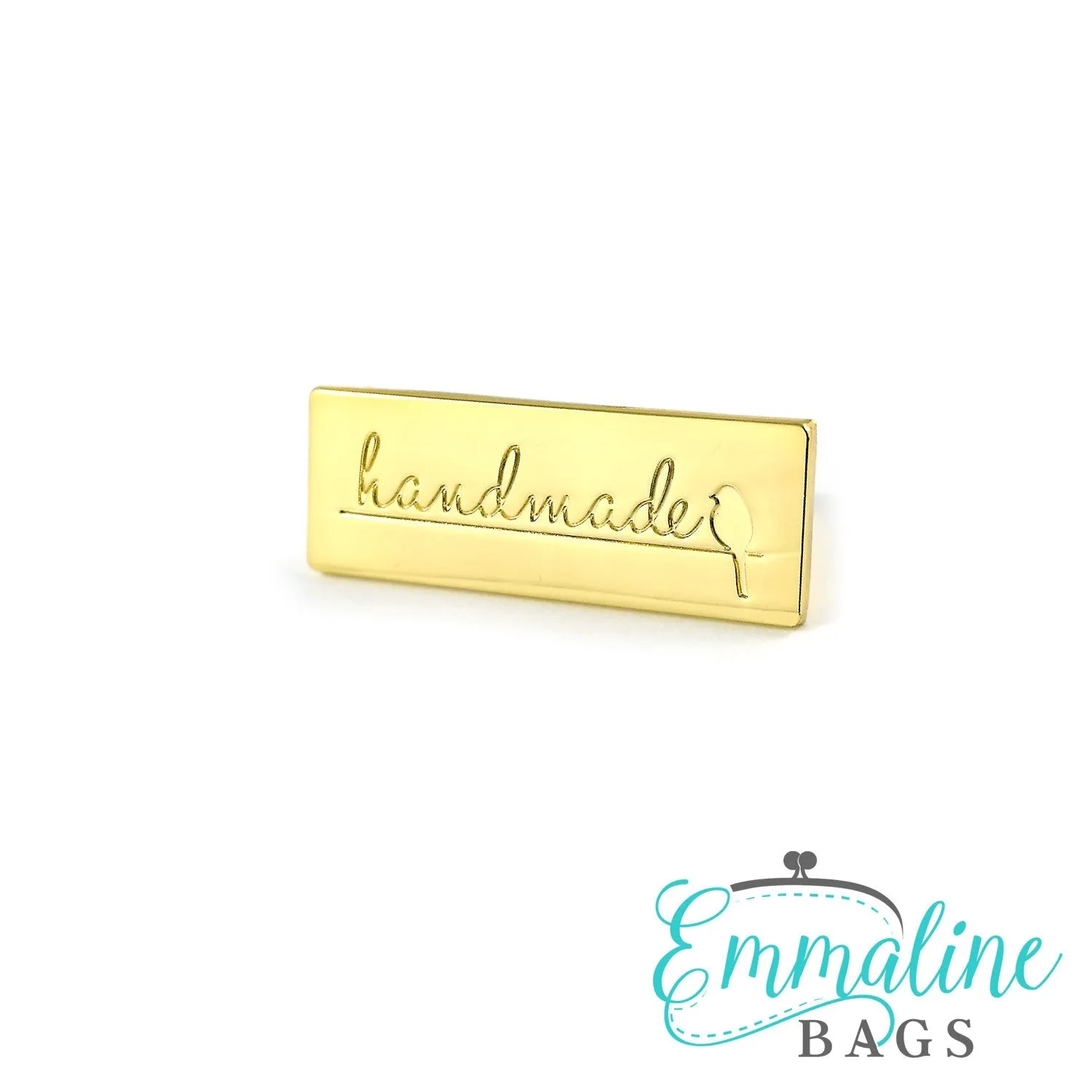 Metal Bag Label: "Handmade" with Bird