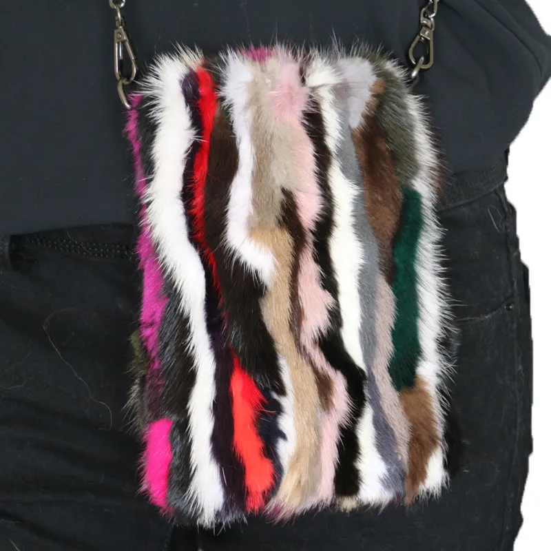 Mink Fur Multicolor Crossbody Purse