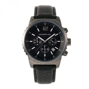Morphic M67 Series Chronograph Leather-Band Watch w/Date - Gunmetal/Black