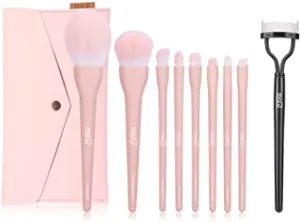 MSQ Make Up Brushes 8Pcs Makeup Brush Set Foundation Brush Blending Brush with Bag and 1PCS Eyelash Comb Curler Eyelash Separator Mascara Applicator