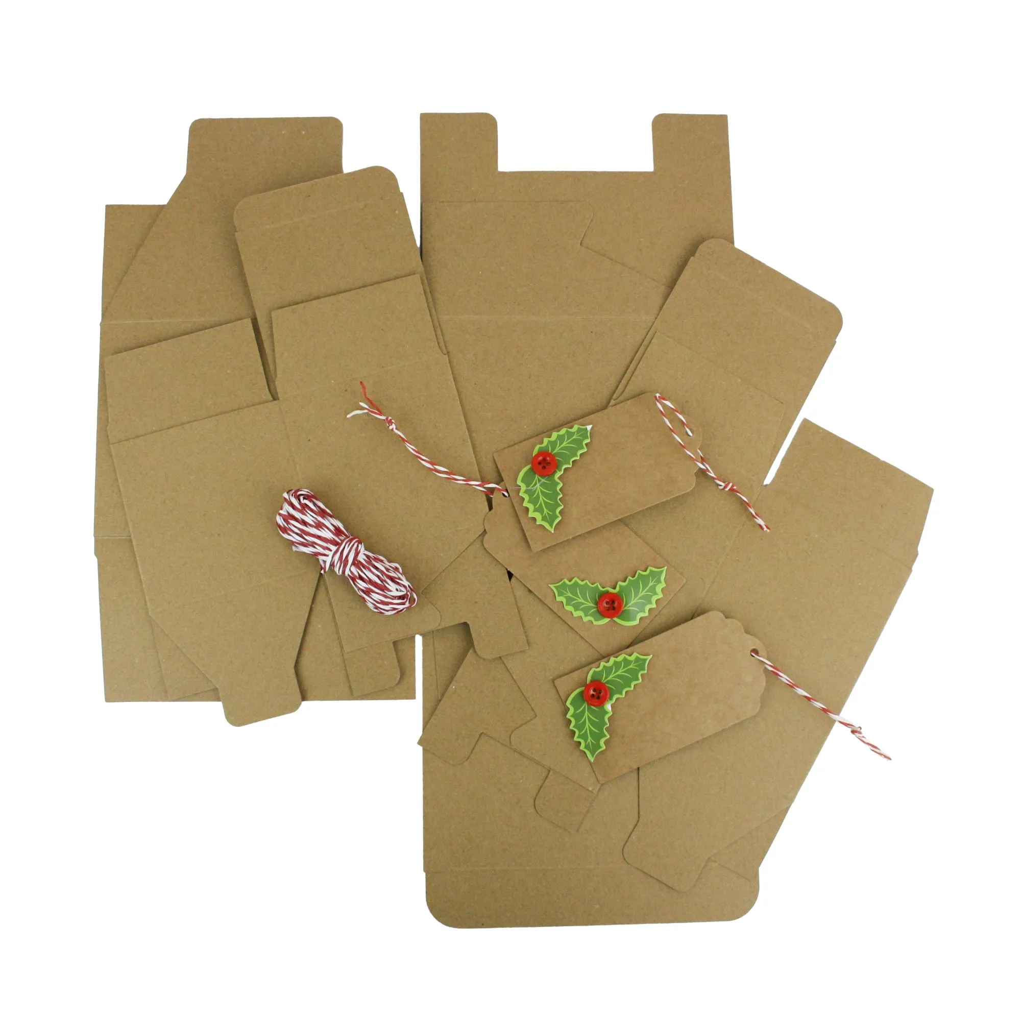Natural Brown Kraft Gift Boxes with String and Tag Pack of 12