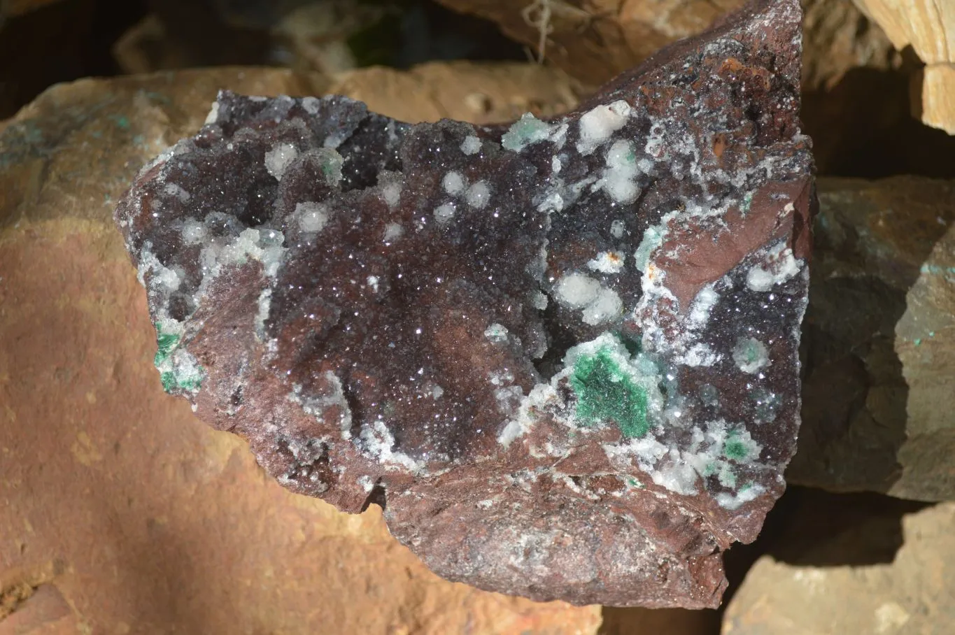 Natural Drusy Quartz Coated Ball Malachite On Red Copper Dolomite x 1 From Likasi, Congo