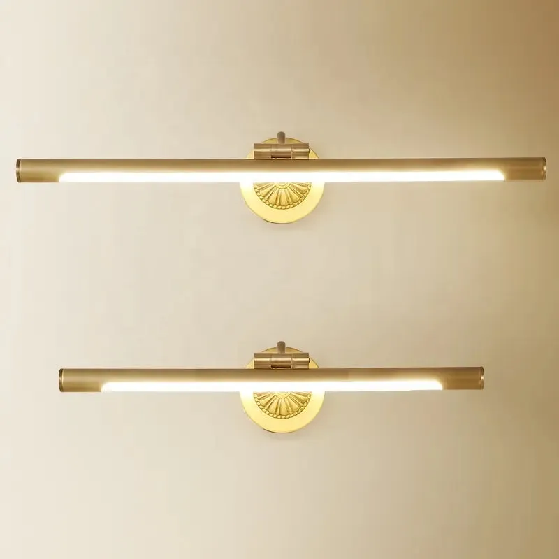 Nordic Retro Copper Mirror LED Headlight Mirror Cabinet Bathroom Light Vanity Wall Lamp Simple Toilet Makeup Lamp