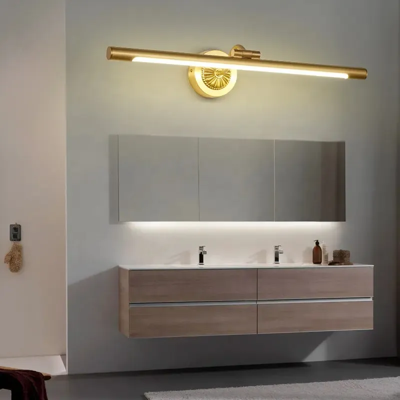 Nordic Retro Copper Mirror LED Headlight Mirror Cabinet Bathroom Light Vanity Wall Lamp Simple Toilet Makeup Lamp