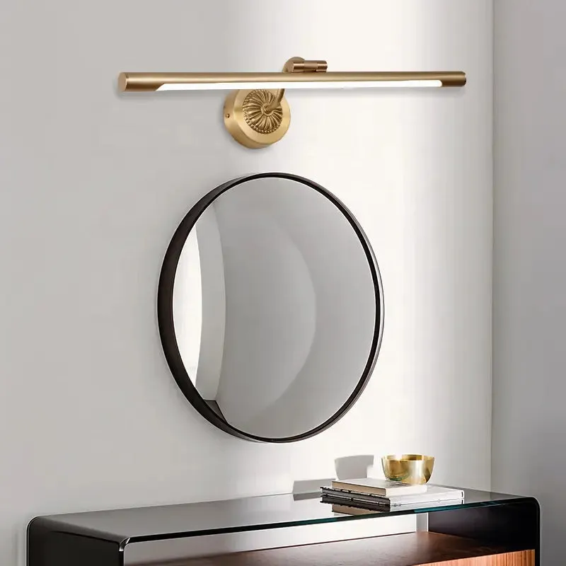 Nordic Retro Copper Mirror LED Headlight Mirror Cabinet Bathroom Light Vanity Wall Lamp Simple Toilet Makeup Lamp