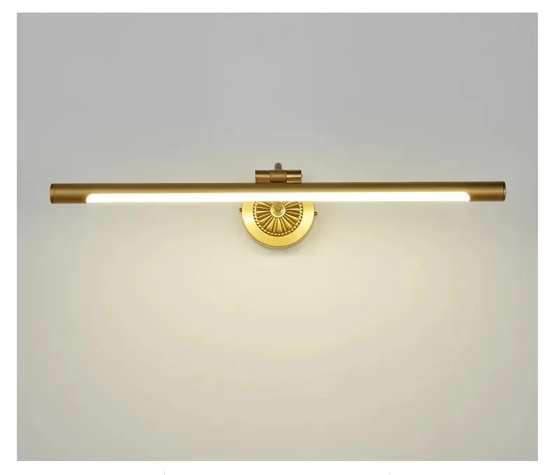 Nordic Retro Copper Mirror LED Headlight Mirror Cabinet Bathroom Light Vanity Wall Lamp Simple Toilet Makeup Lamp