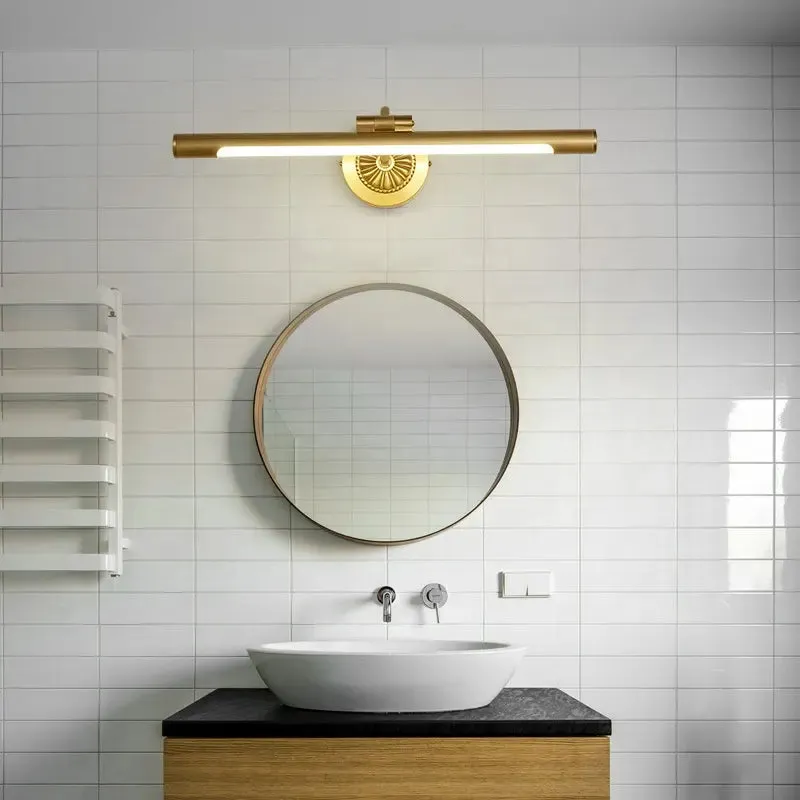 Nordic Retro Copper Mirror LED Headlight Mirror Cabinet Bathroom Light Vanity Wall Lamp Simple Toilet Makeup Lamp