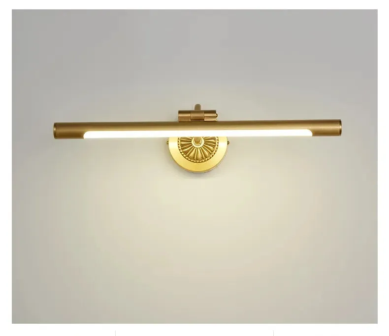 Nordic Retro Copper Mirror LED Headlight Mirror Cabinet Bathroom Light Vanity Wall Lamp Simple Toilet Makeup Lamp