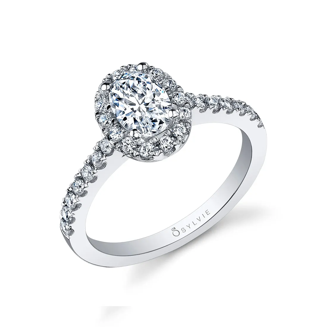 Oval Cut Classic Halo Engagement Ring - Chantelle 14k Gold White