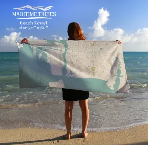 Pascagoula, MS Sea Glass Map Towel Quick Dry Towel
