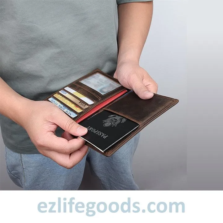 Passport Wallet, Crazy Horse Leather Travel Wallet for Men with Cardholders