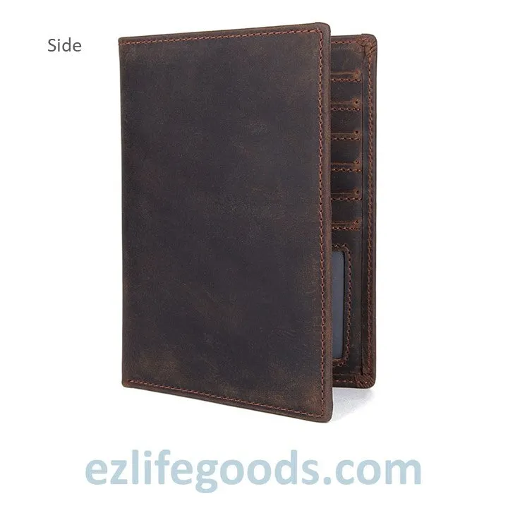 Passport Wallet, Crazy Horse Leather Travel Wallet for Men with Cardholders