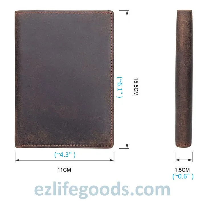 Passport Wallet, Crazy Horse Leather Travel Wallet for Men with Cardholders