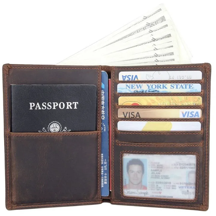 Passport Wallet, Crazy Horse Leather Travel Wallet for Men with Cardholders