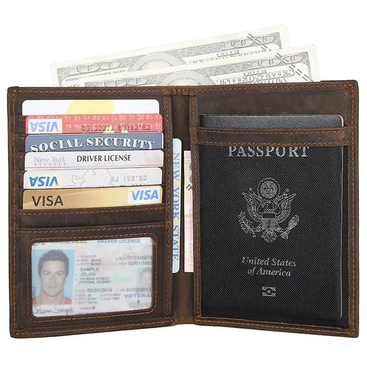 Passport Wallet, Crazy Horse Leather Travel Wallet for Men with Cardholders