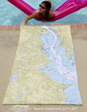 Pawtuxet, RI Vintage Nautical Chart Quick Dry Towel