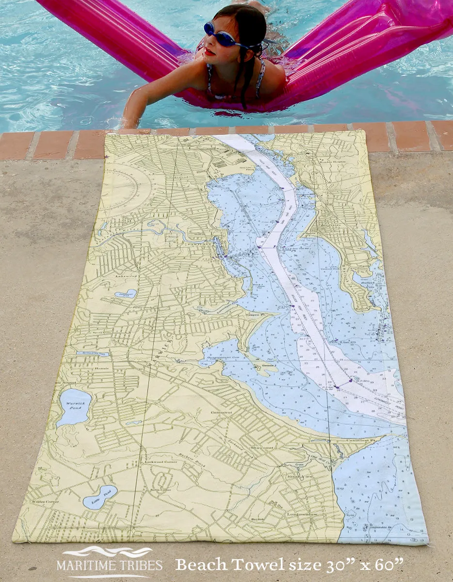 Pawtuxet, RI Vintage Nautical Chart Quick Dry Towel