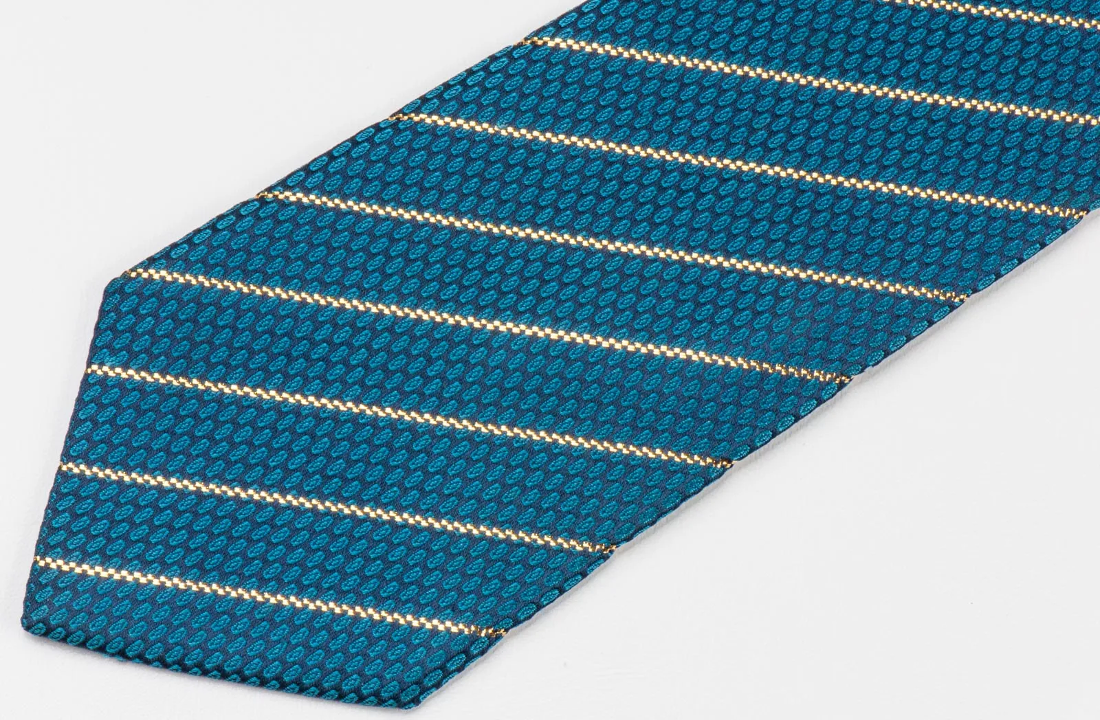 Perry Ellis Men's Woven Silk Rhinestone Tie Metallic Golden Stripes On Turquoise Necktie