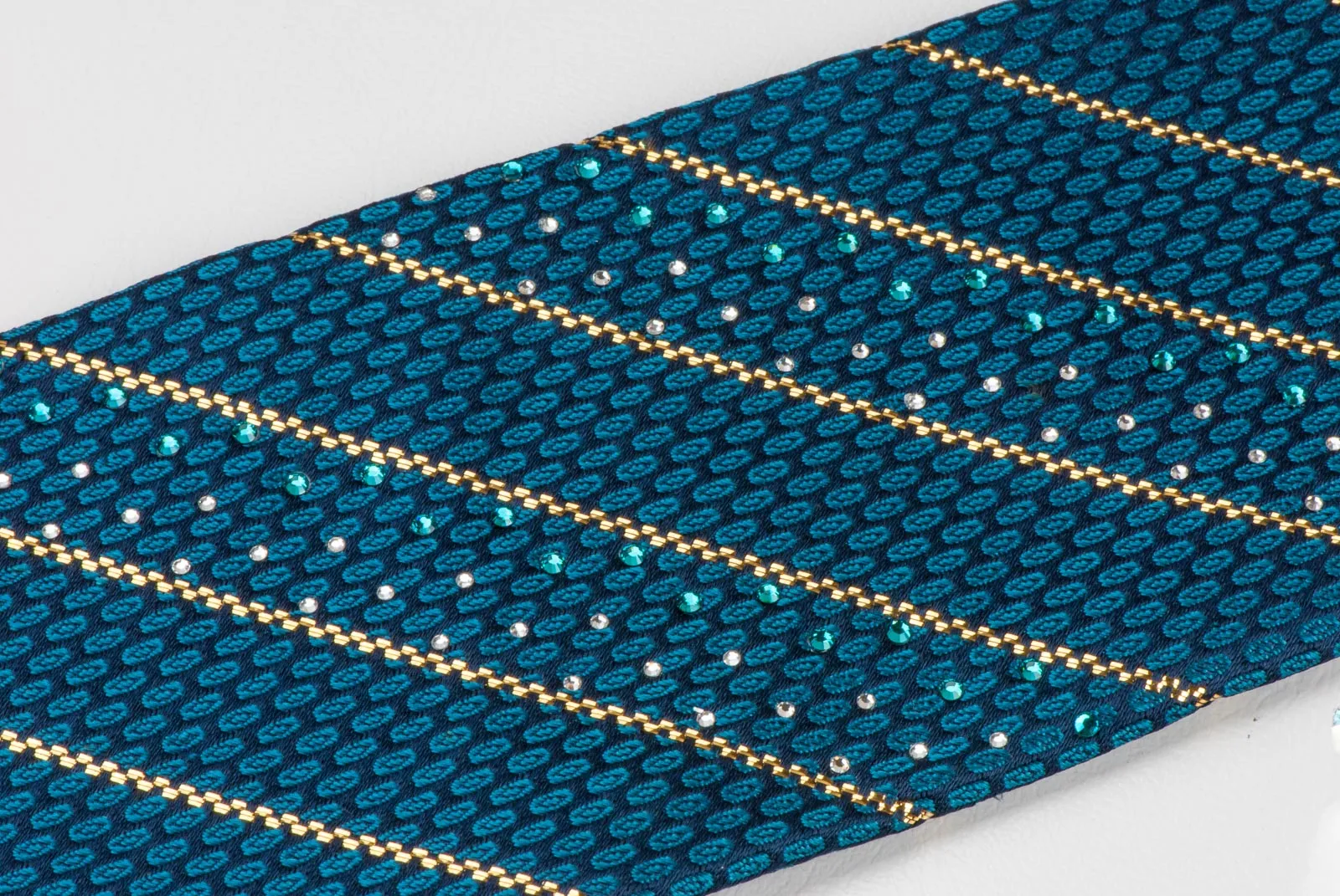 Perry Ellis Men's Woven Silk Rhinestone Tie Metallic Golden Stripes On Turquoise Necktie