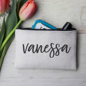 Personalized Makeup Bag, Custom Coin Purse, Linen Zipper Bag "Vanessa"