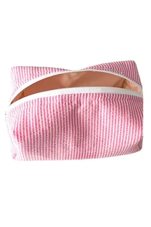 Pink Seersucker Makeup Bag