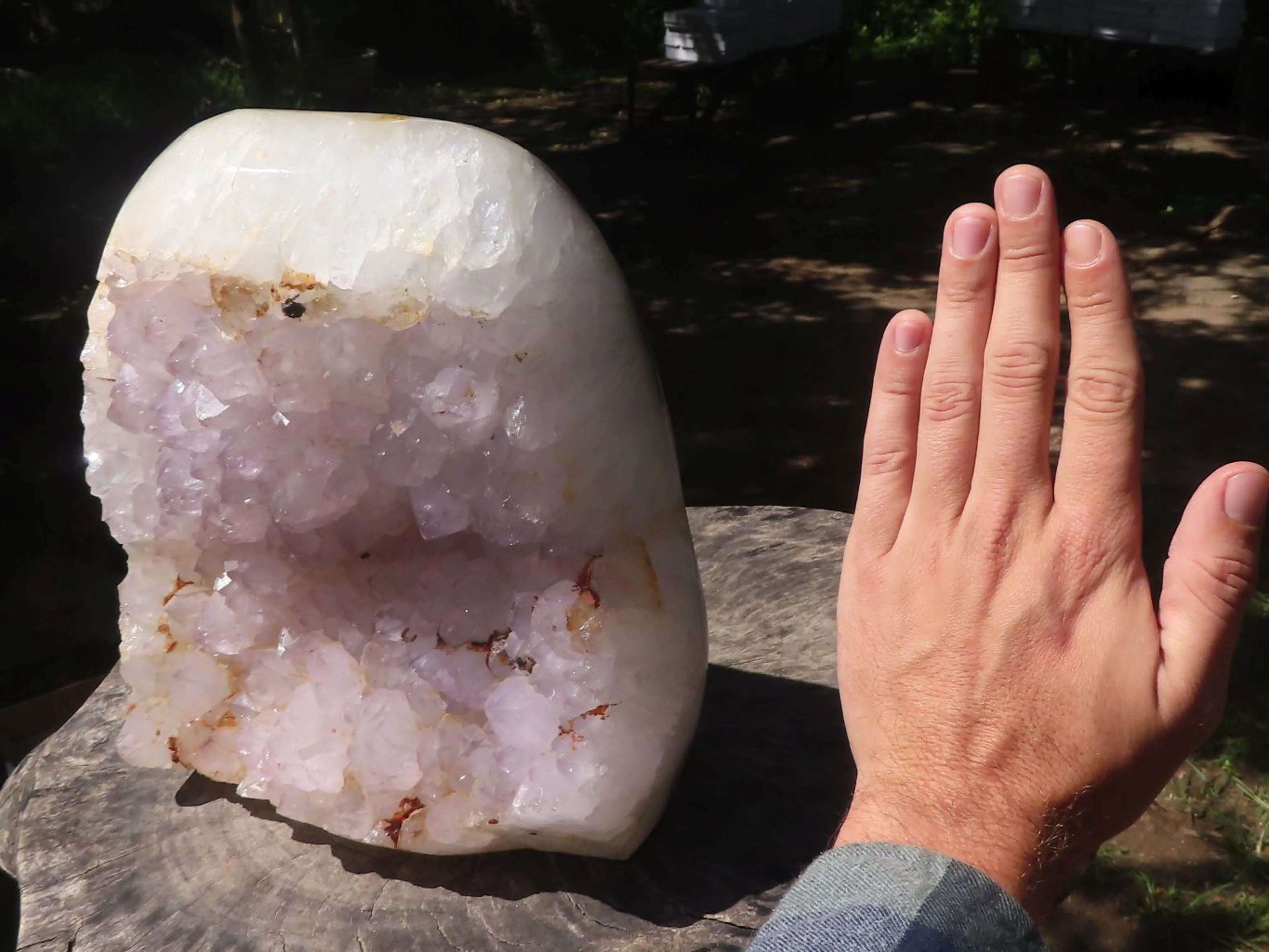 Polished Extra Large Amethyst Crystal Centred Agate Display Piece x 1 From Maintirano, Madagascar