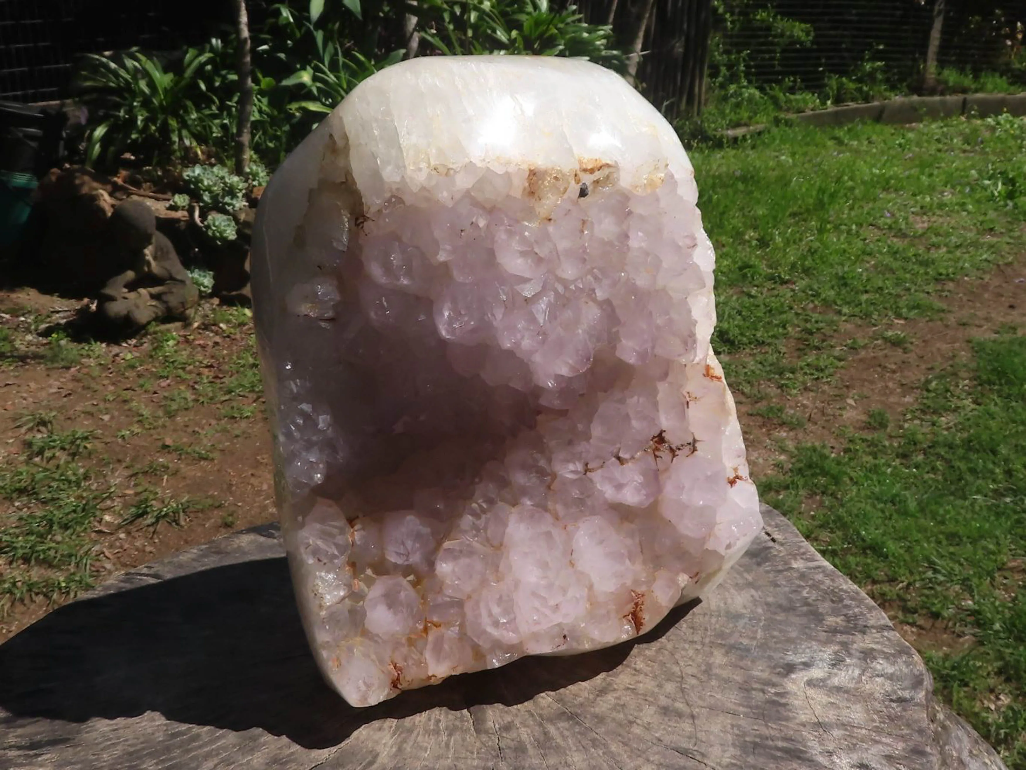 Polished Extra Large Amethyst Crystal Centred Agate Display Piece x 1 From Maintirano, Madagascar