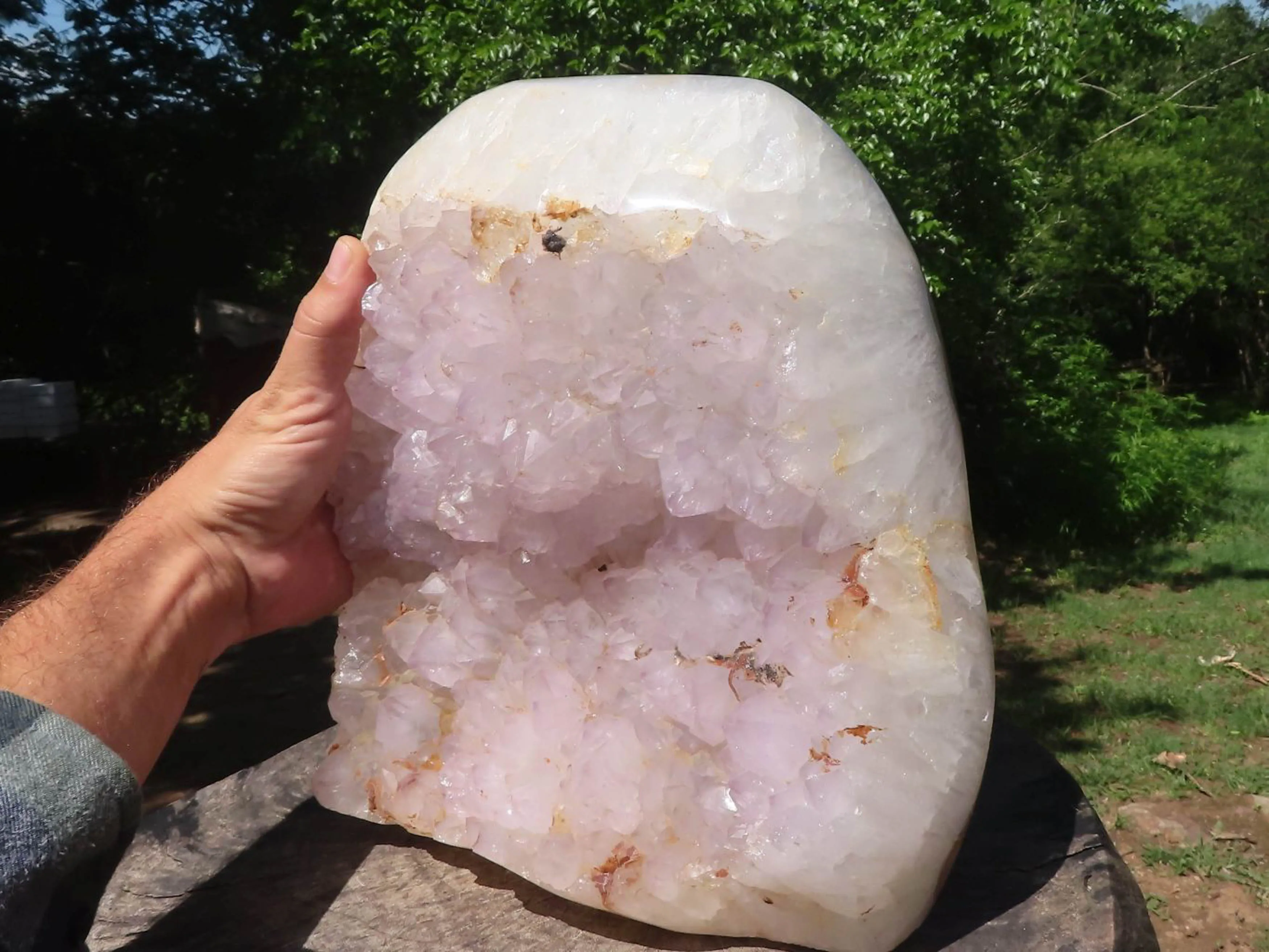 Polished Extra Large Amethyst Crystal Centred Agate Display Piece x 1 From Maintirano, Madagascar
