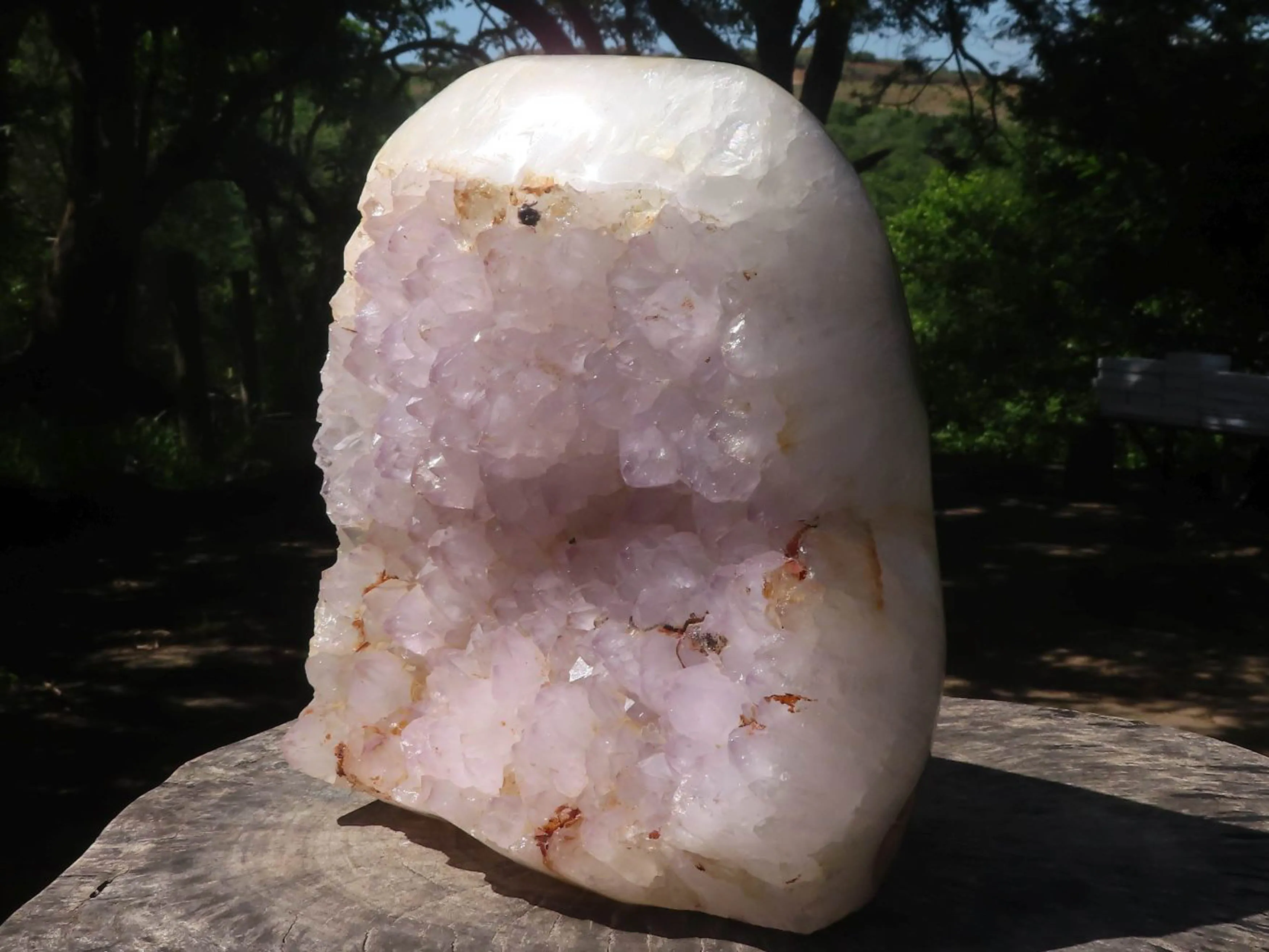 Polished Extra Large Amethyst Crystal Centred Agate Display Piece x 1 From Maintirano, Madagascar