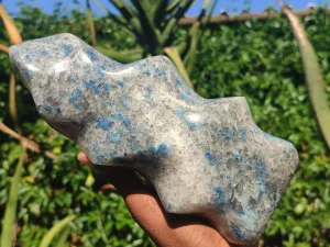 Polished Large Blue Spotted Spinel Quartz Flame Sculpture x 1 From Madagascar