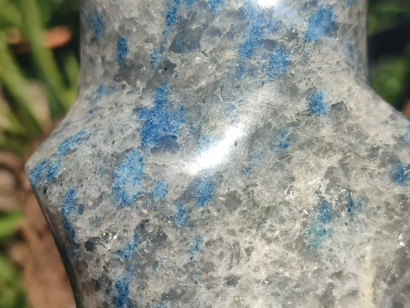 Polished Large Blue Spotted Spinel Quartz Flame Sculpture x 1 From Madagascar