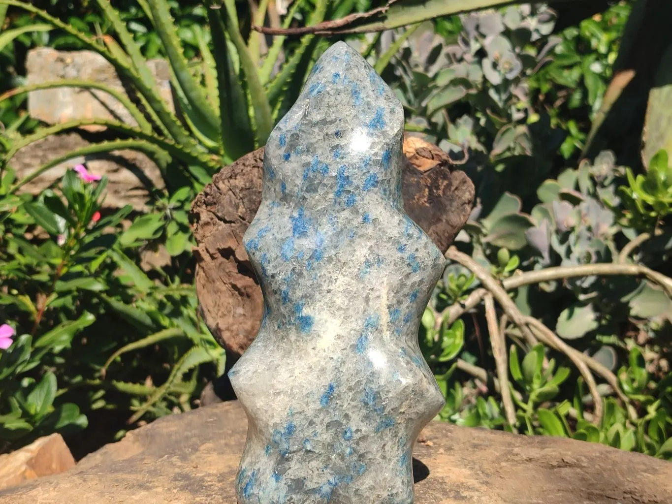 Polished Large Blue Spotted Spinel Quartz Flame Sculpture x 1 From Madagascar