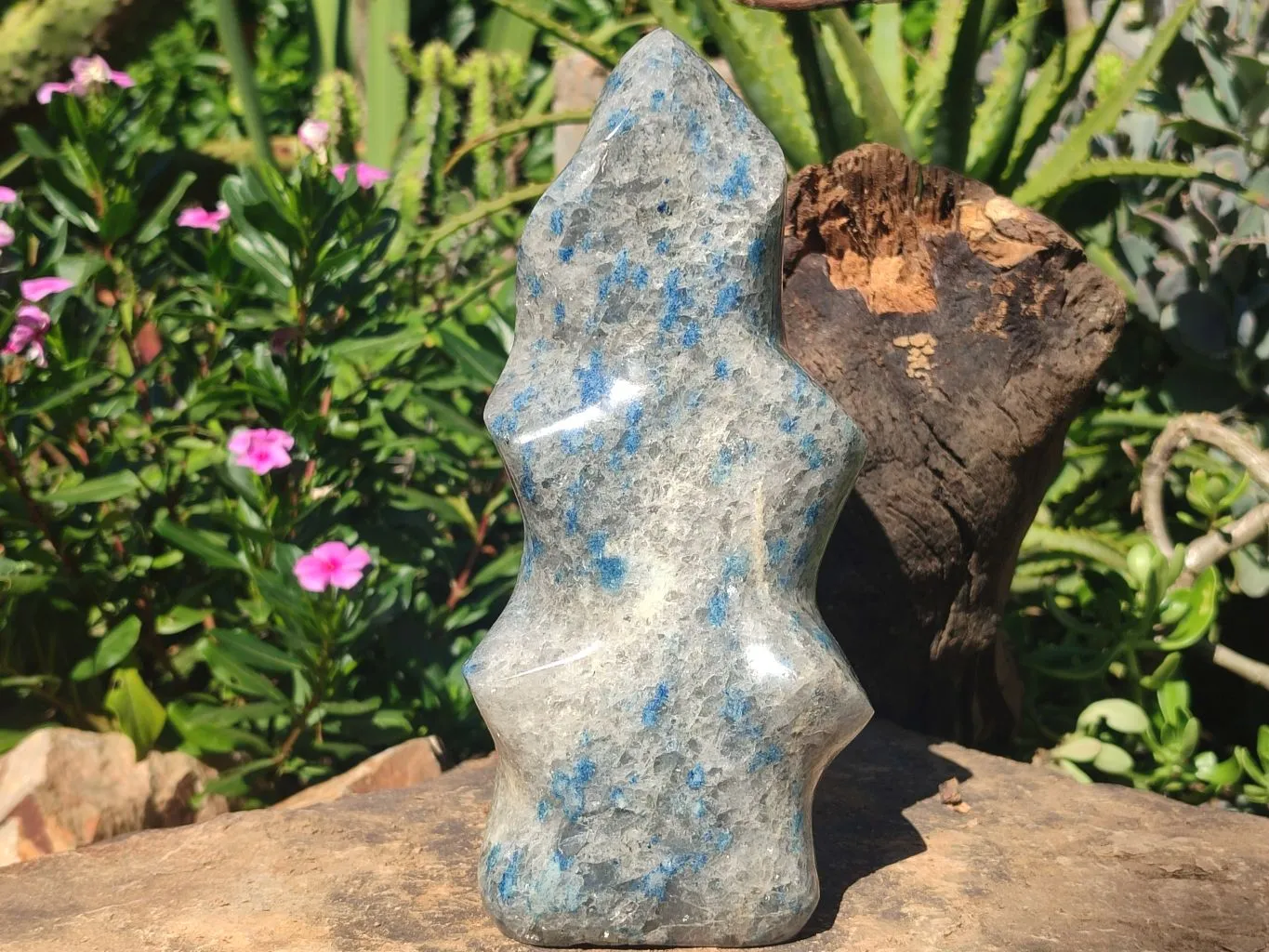 Polished Large Blue Spotted Spinel Quartz Flame Sculpture x 1 From Madagascar