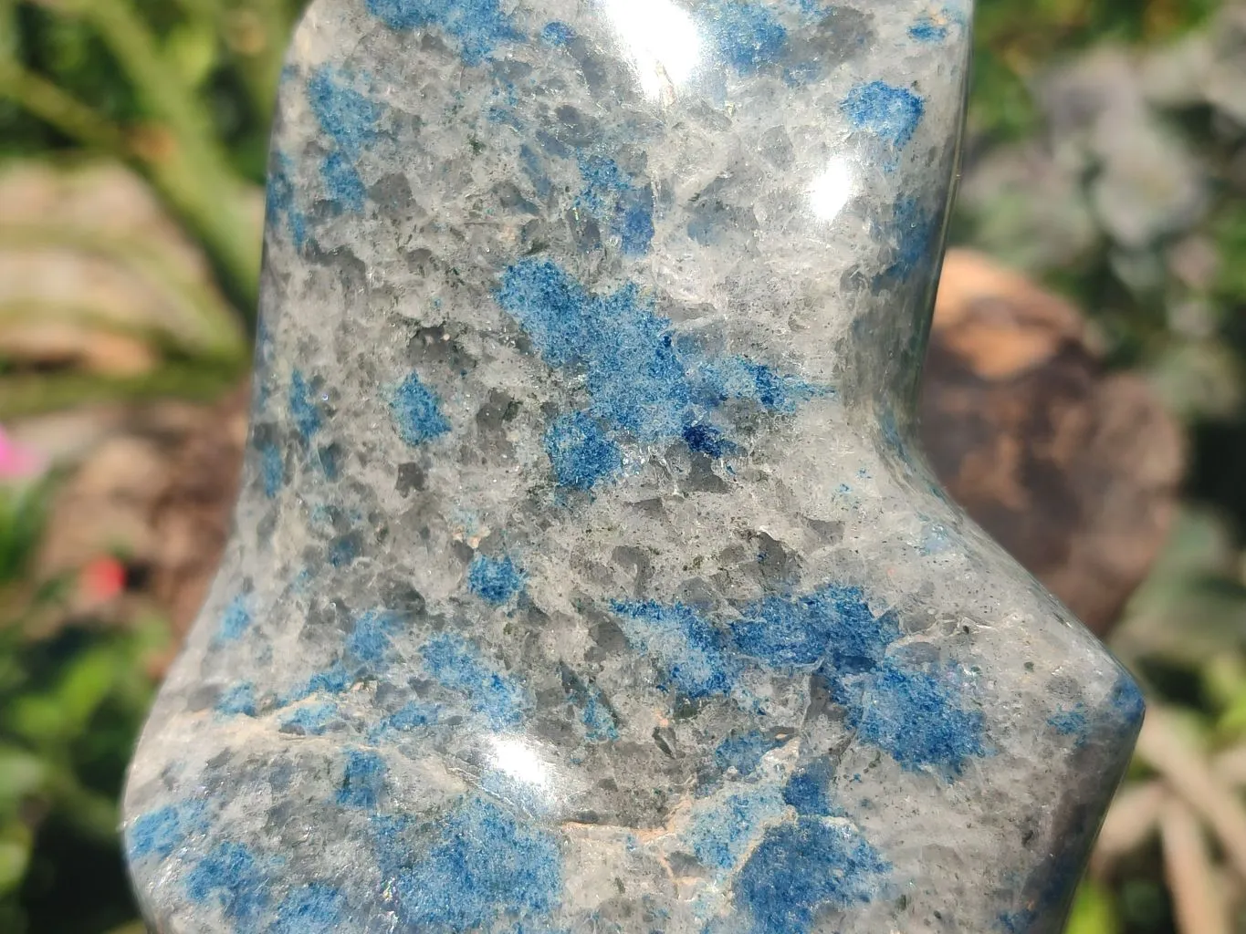 Polished Large Blue Spotted Spinel Quartz Flame Sculpture x 1 From Madagascar