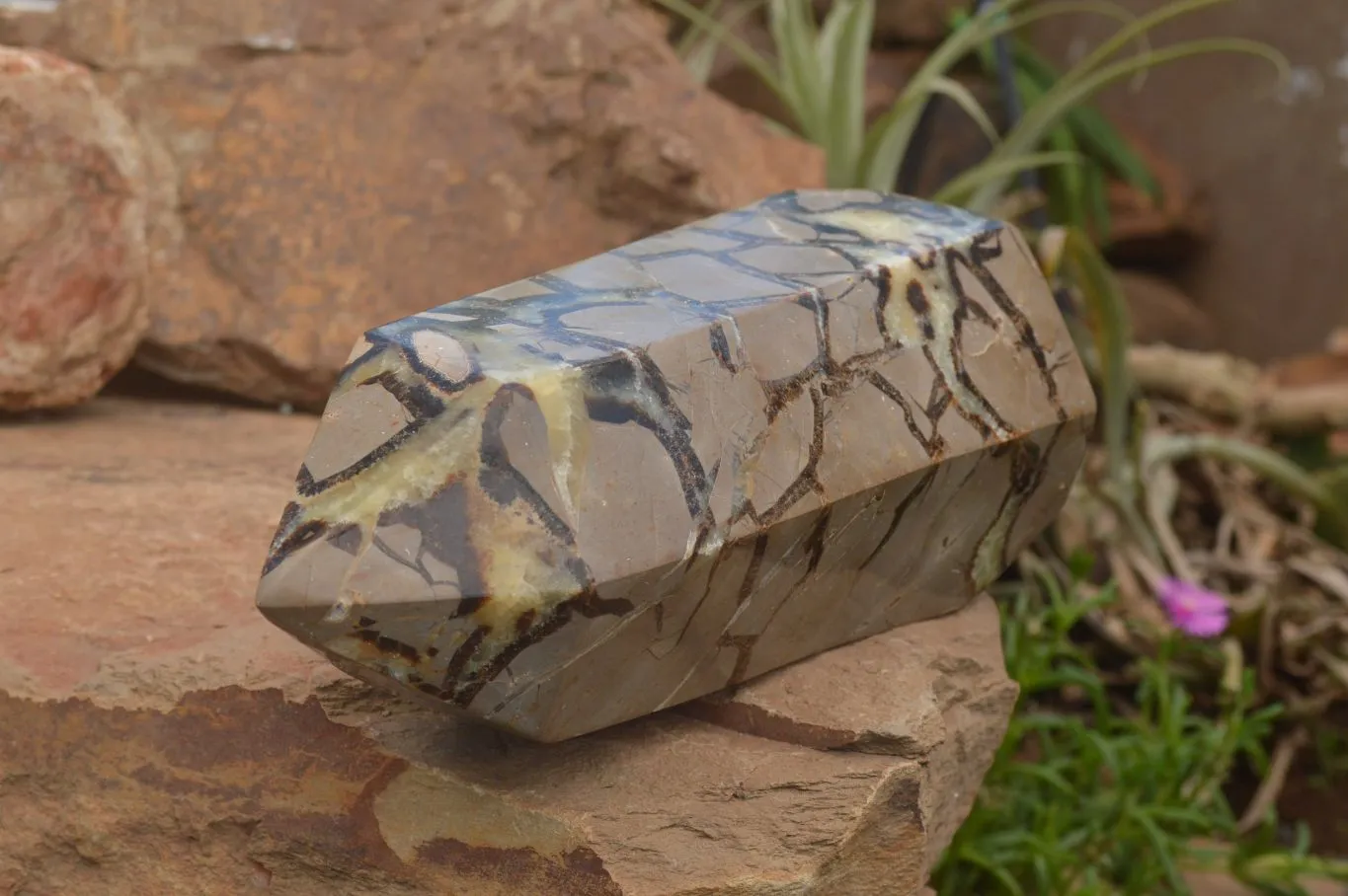 Polished Large Septaria (Yellow Calcite and Aragonite) Point x 1 From Mahajanga, Madagascar