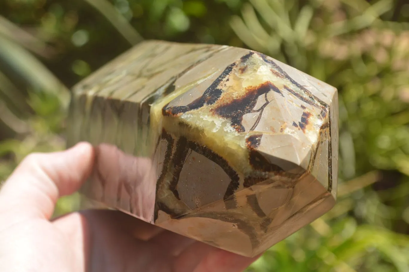 Polished Large Septaria (Yellow Calcite and Aragonite) Point x 1 From Mahajanga, Madagascar