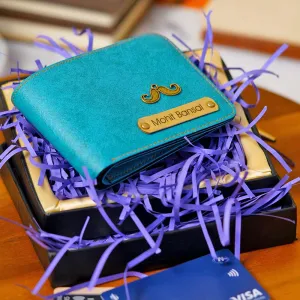 Premium Color Leather Wallet - Cyan