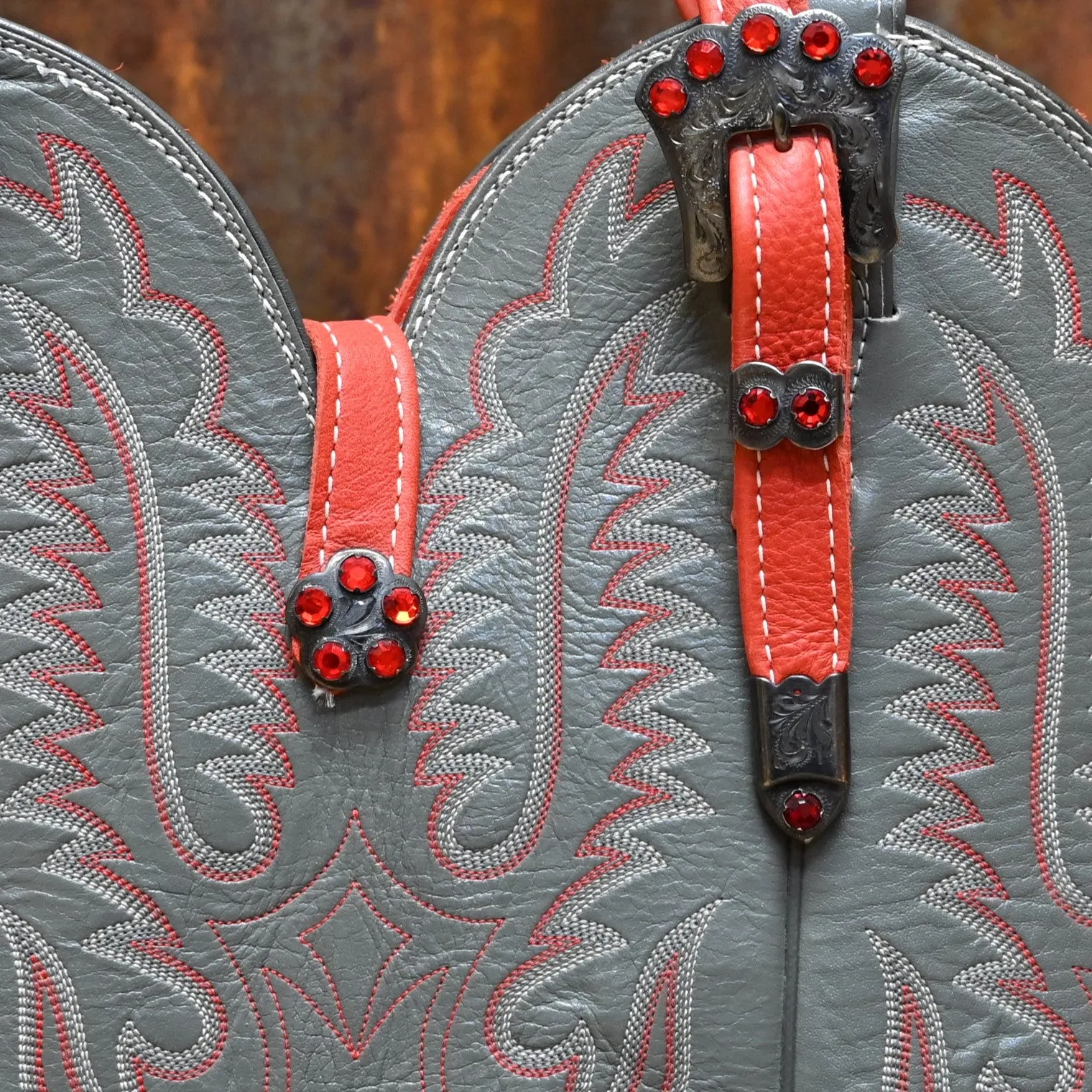 Purse- Cowboy Boot Top w/ buckles- red and gray